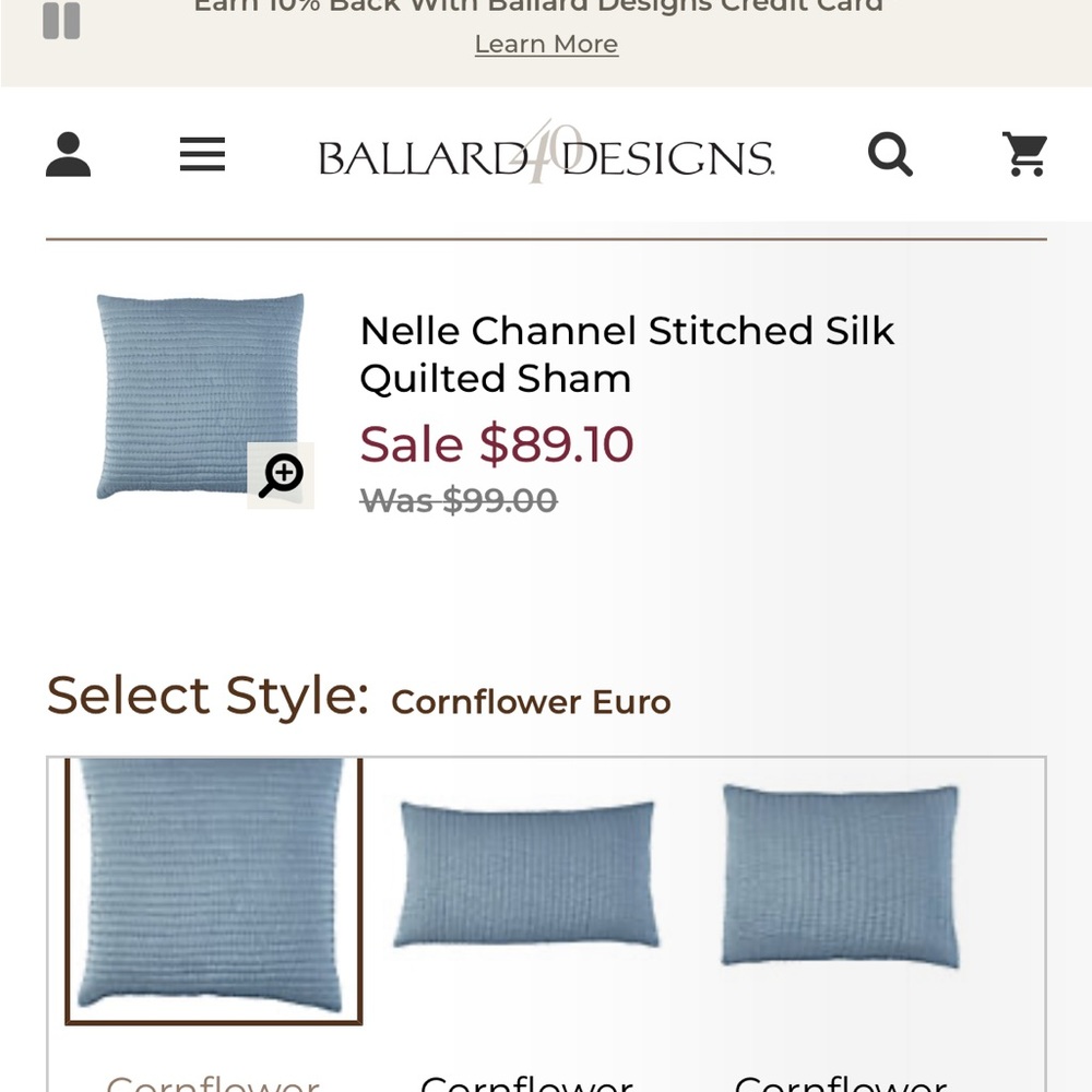 Ballard Silk Euro Shams in Cornflower Blue.